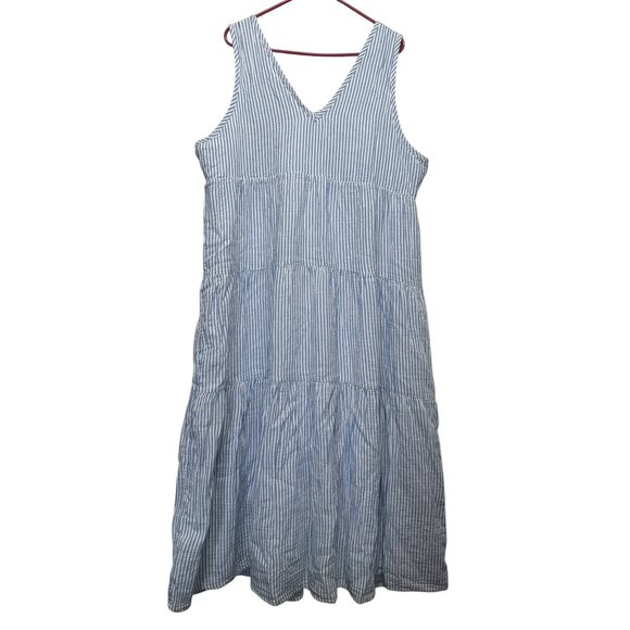 Sold Quince Stripe Gauze Tiered Midi Dress Womens XL Blue White 100% Organic - Picture 4 of 13